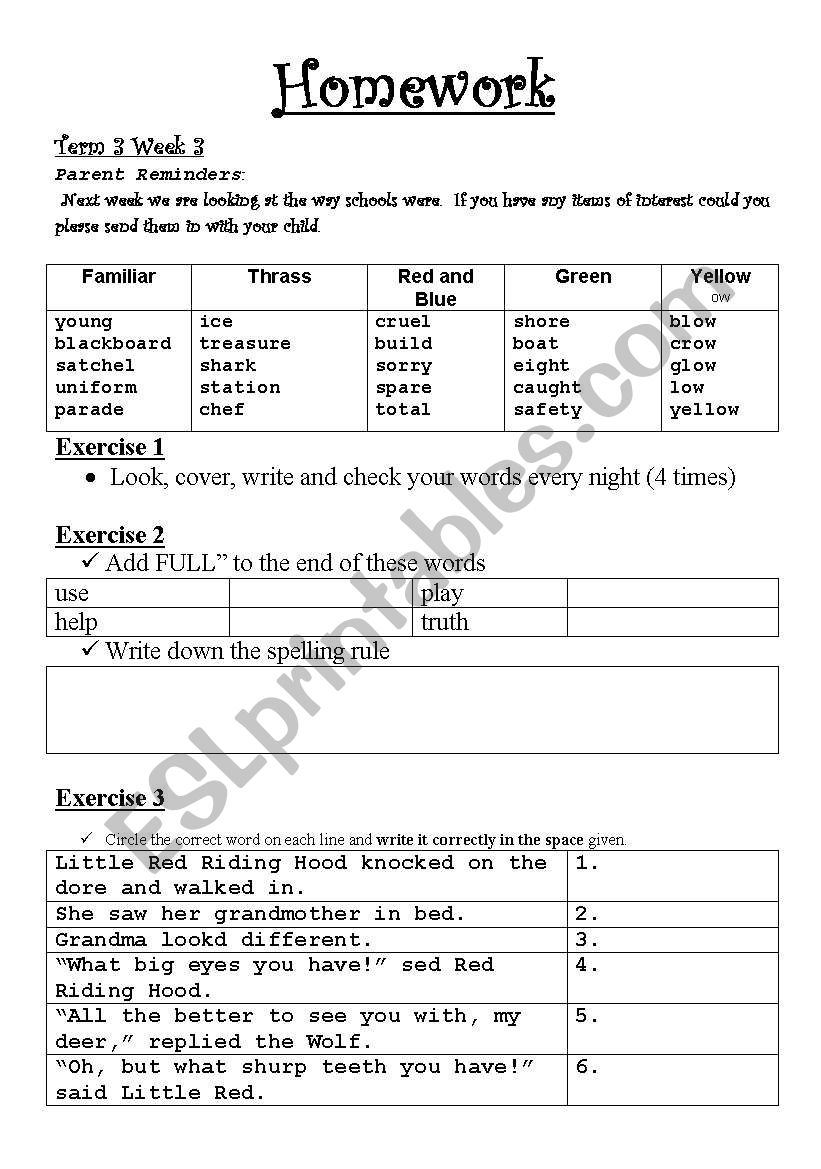 esl homework sheets