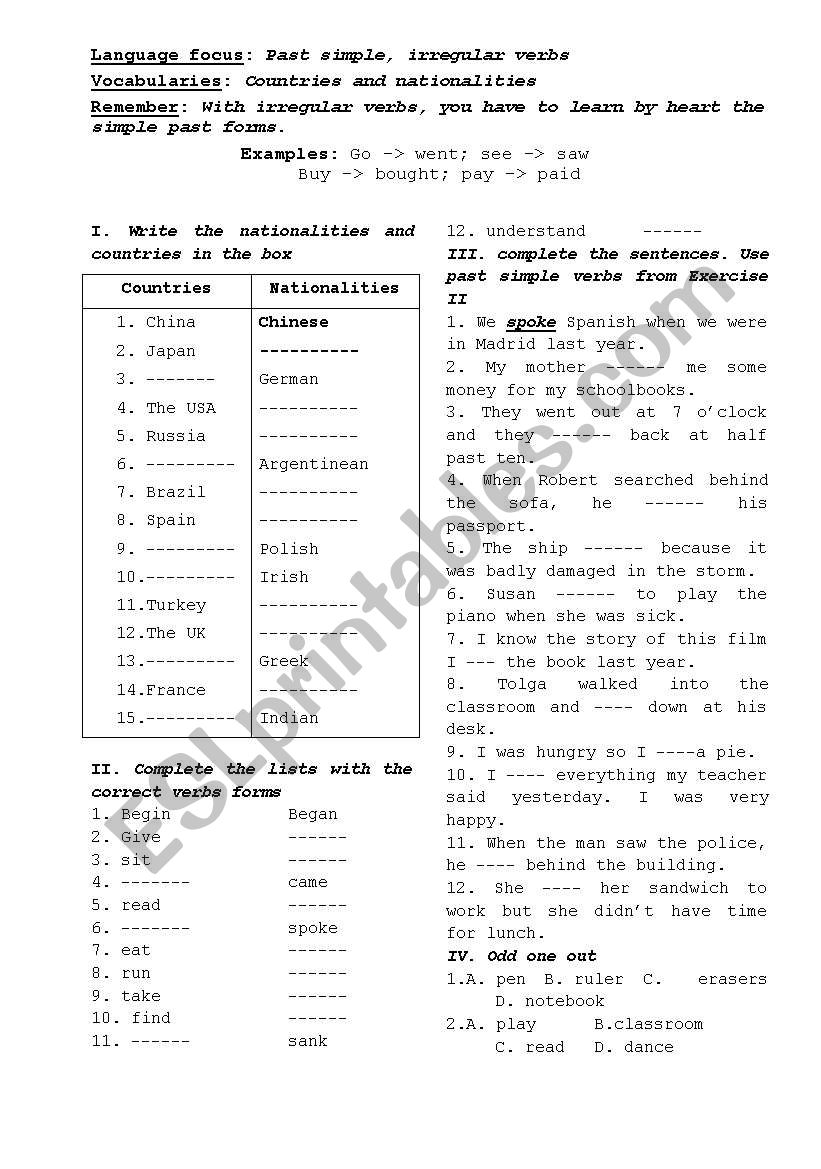 Past simple worksheet