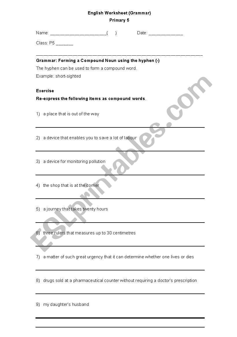 Hyphenated Words worksheet