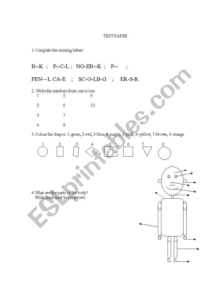 Easy test worksheet