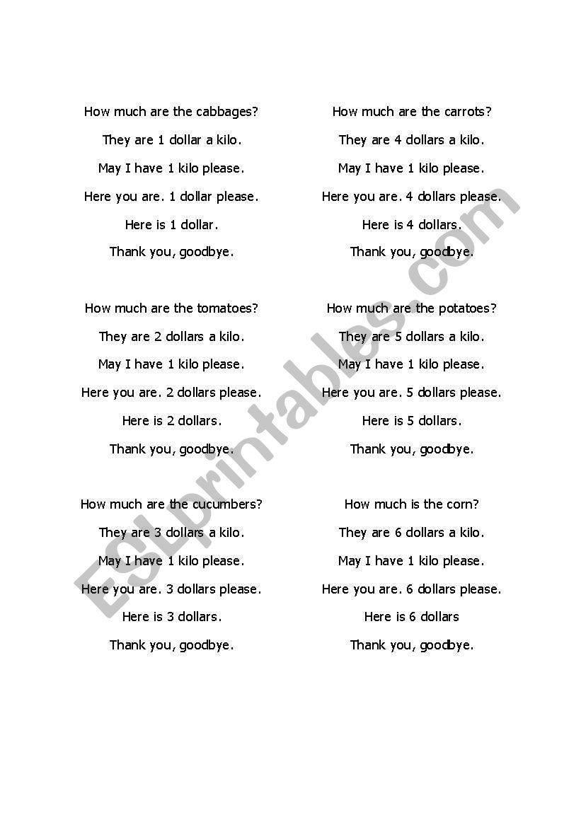 Vegetables shopping role playing game