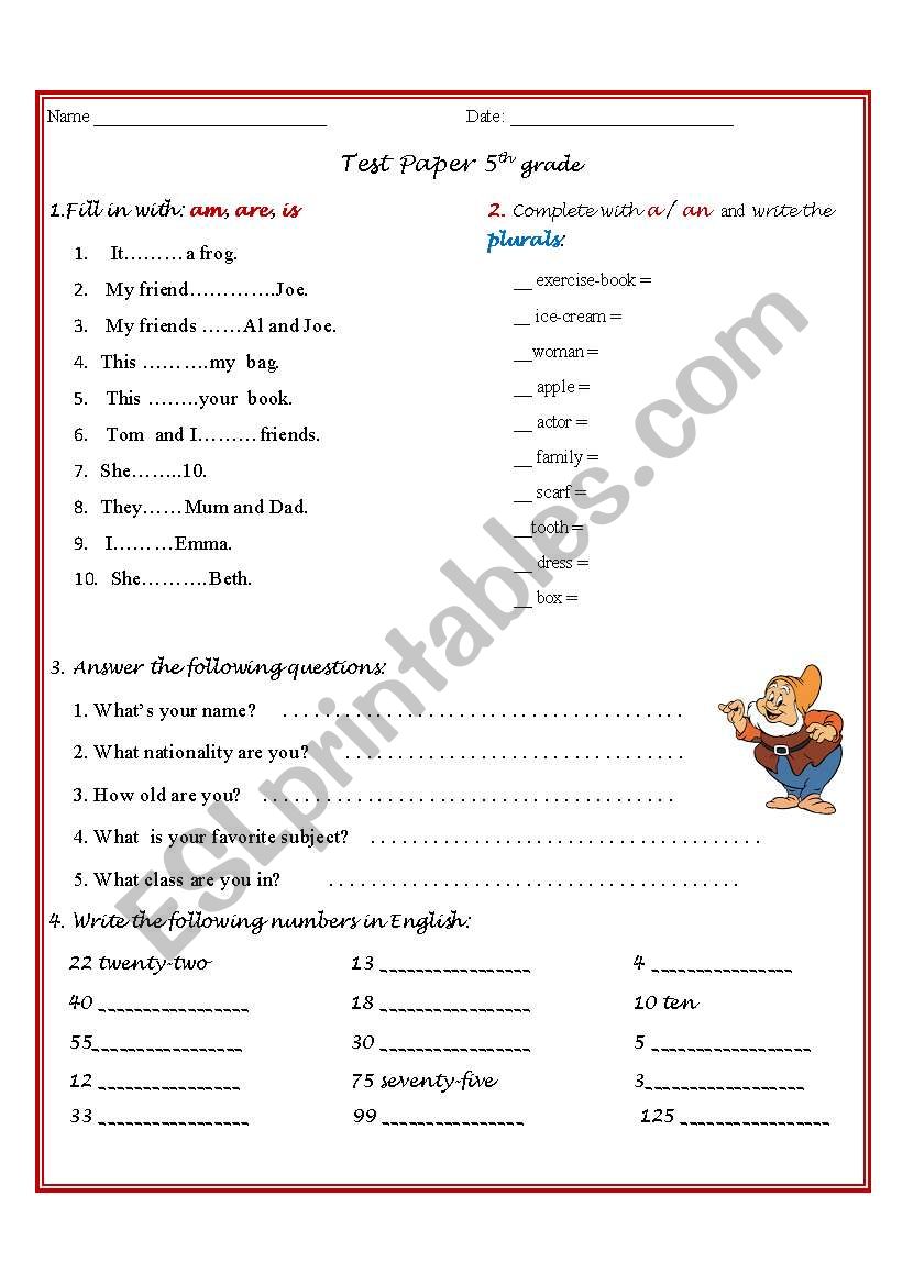 test paper worksheet