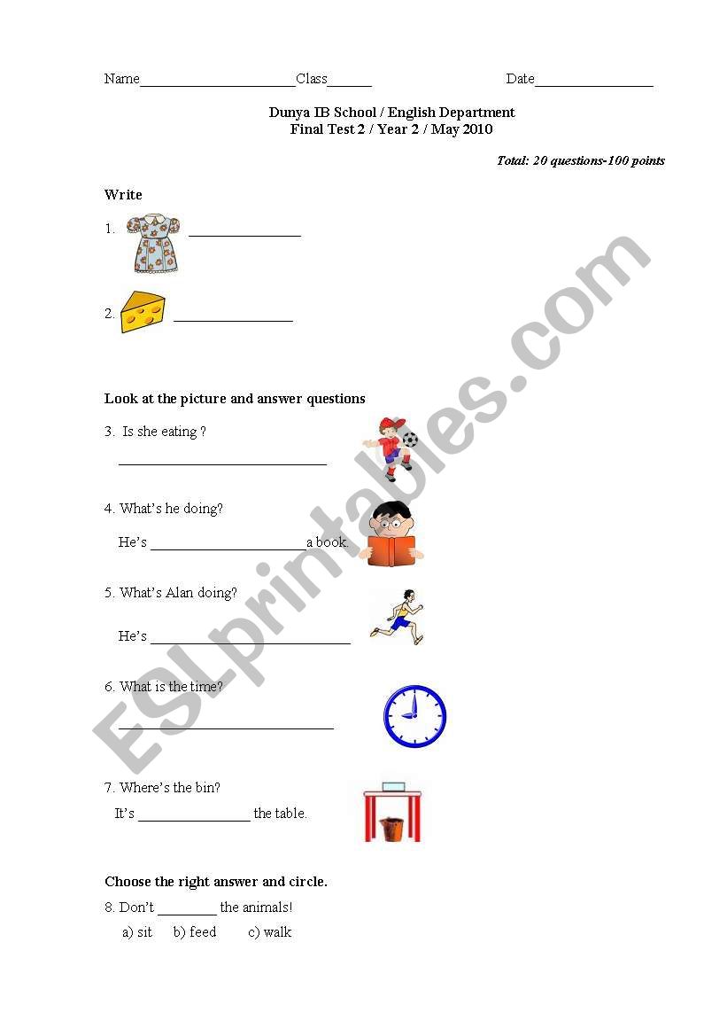 Spelling,Grammar and Reading worksheet