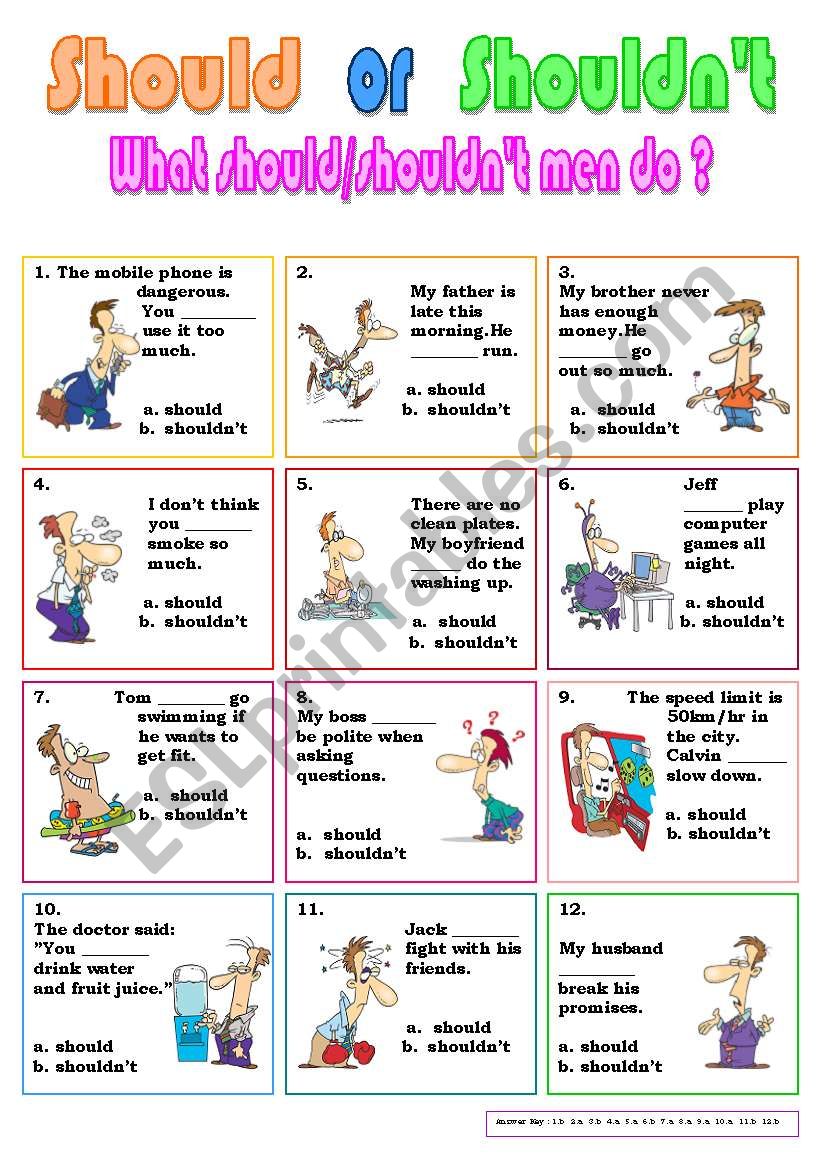 should or shouldnÂ´t worksheet