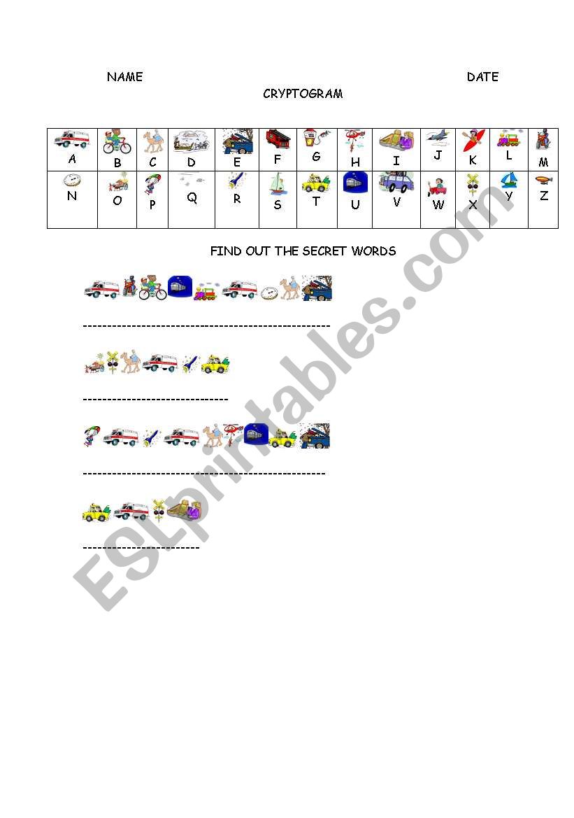 TRANSPORTATION CRYPTOGRAM worksheet