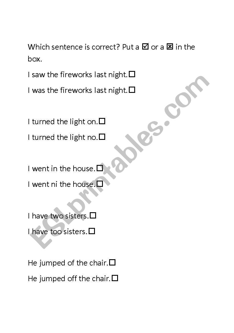 correct the sentences worksheet