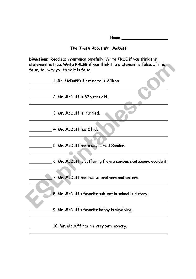 first day of school thing worksheet