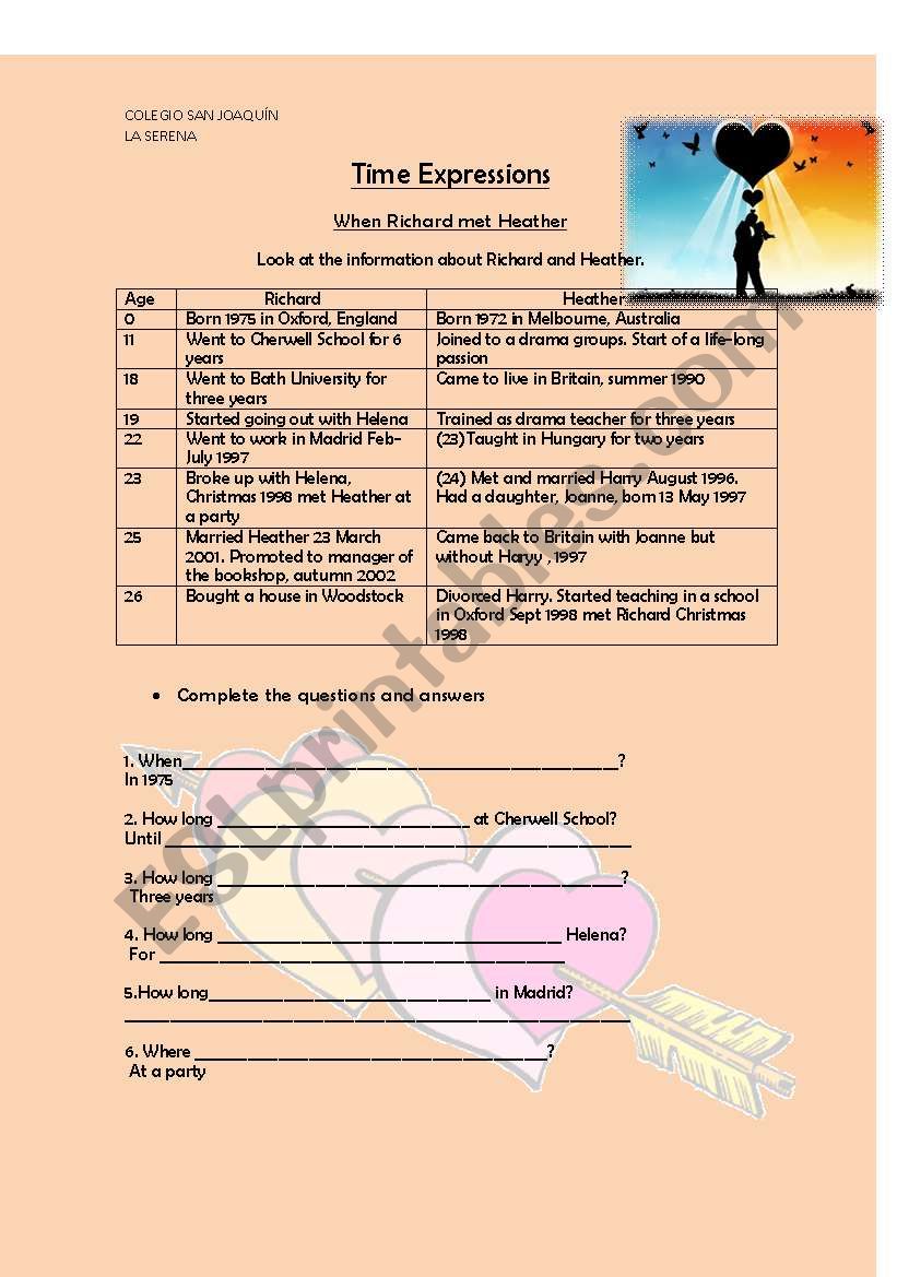 Time Expressions worksheet