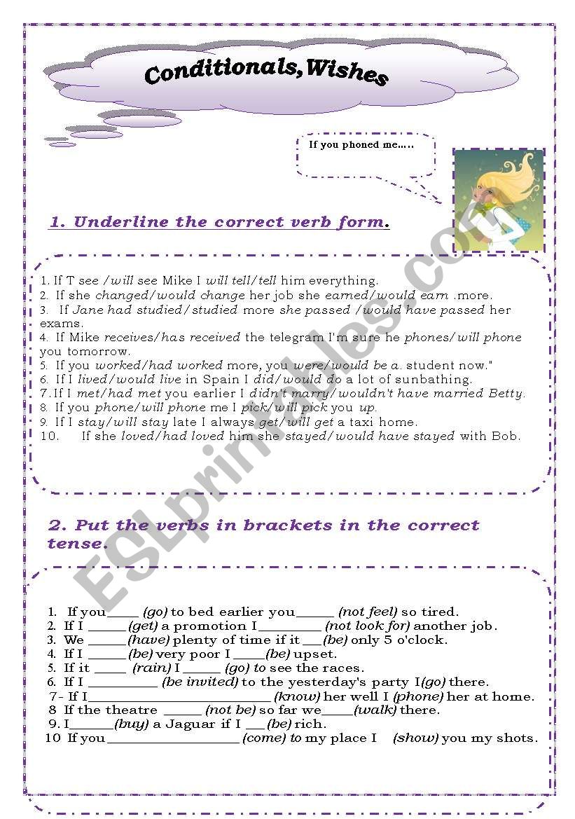 conditionals, wishes worksheet