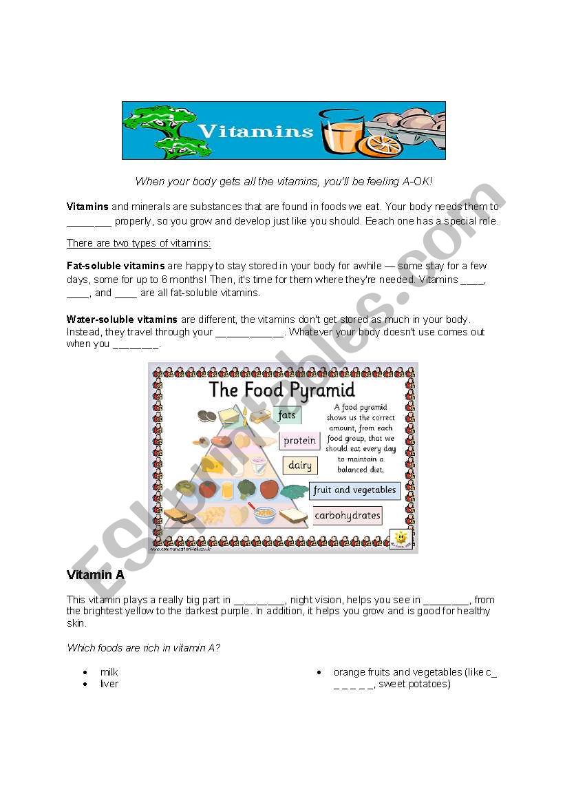 Vitamins worksheet