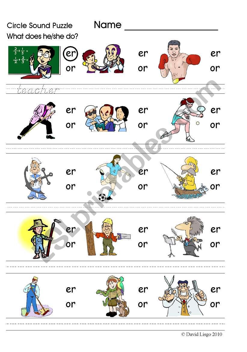 Circle Sound Puzzle: phonics and occupations