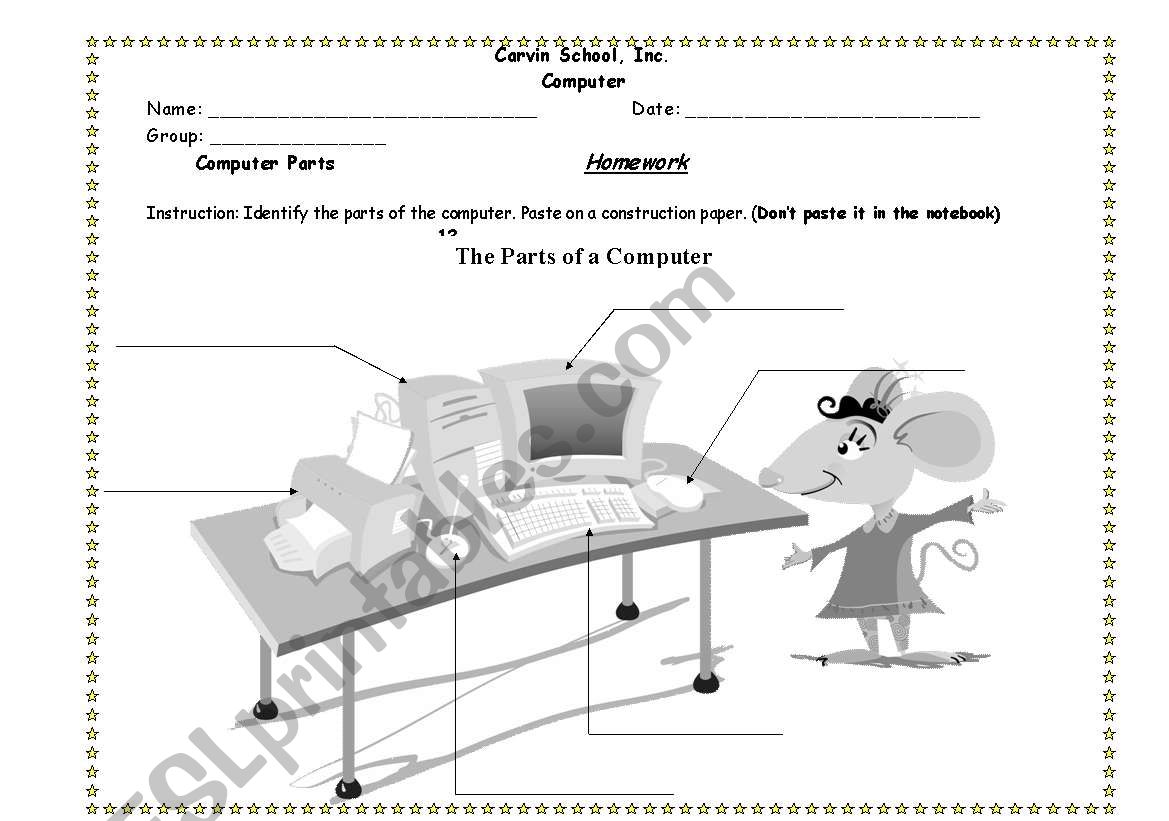 Parts of the Computer worksheet