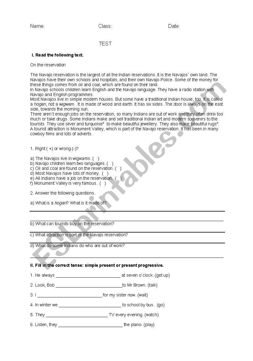 The Navajo worksheet