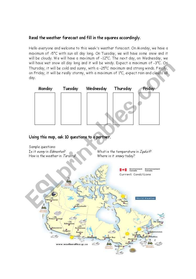 Weather forecast reading and weather questions