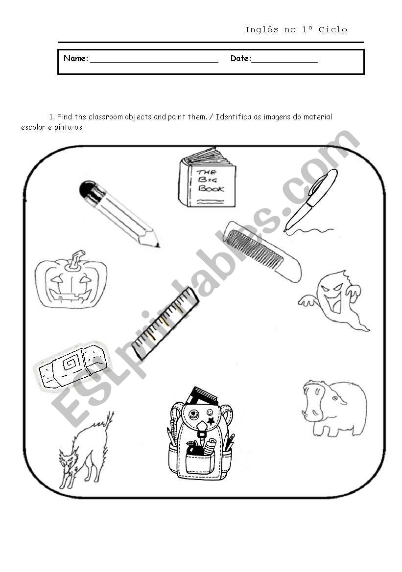 Classroom Objects worksheet