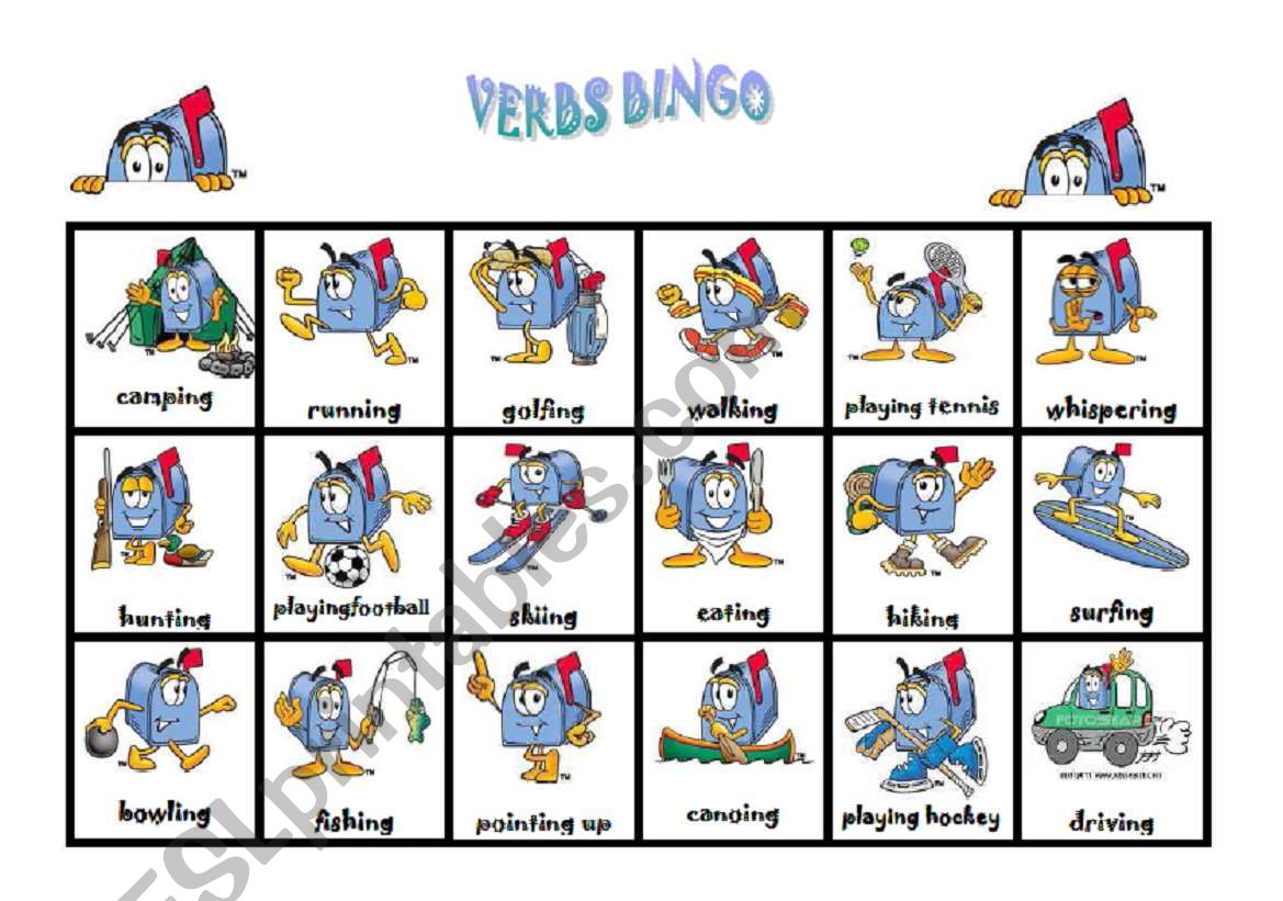 Verbs Bingo (2 of 2) worksheet