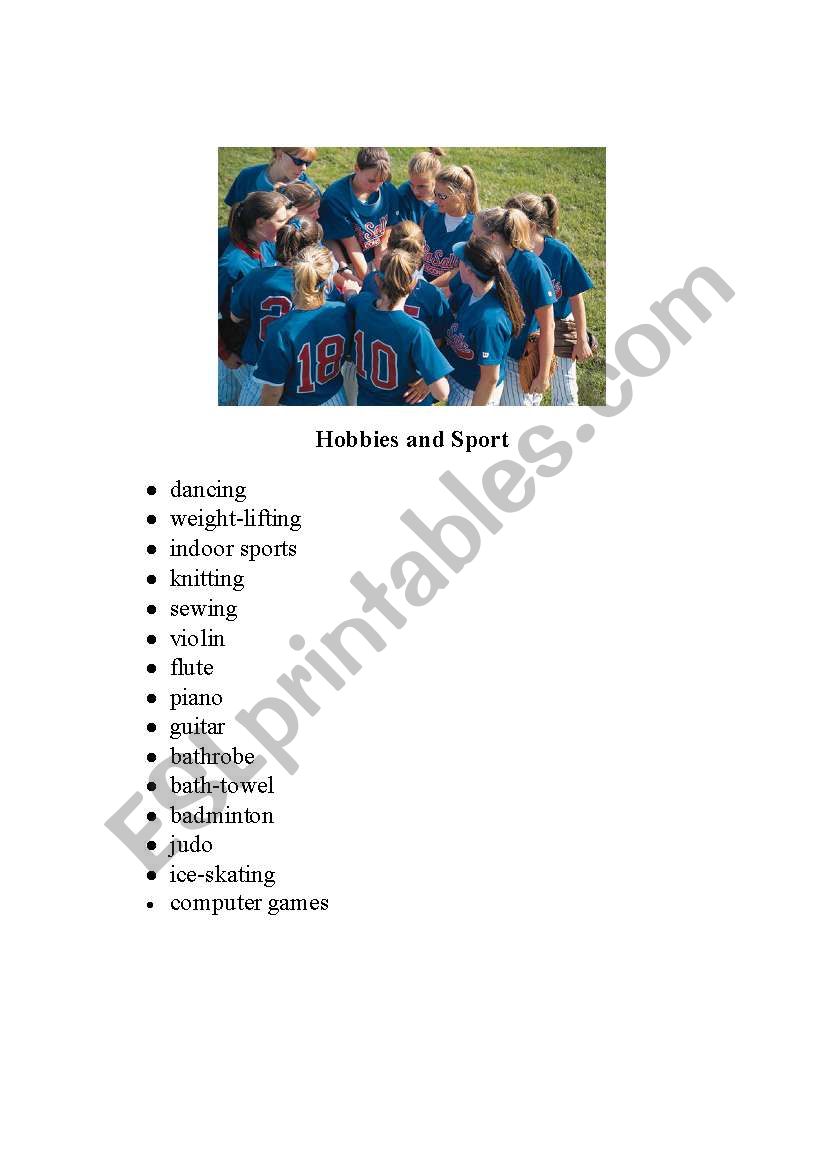 Hobby and Sport worksheet