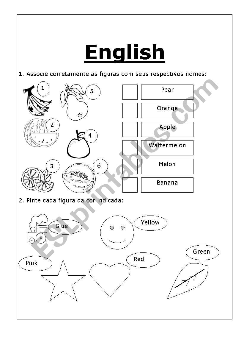 FRUITS ANIMALS AND COLORS worksheet