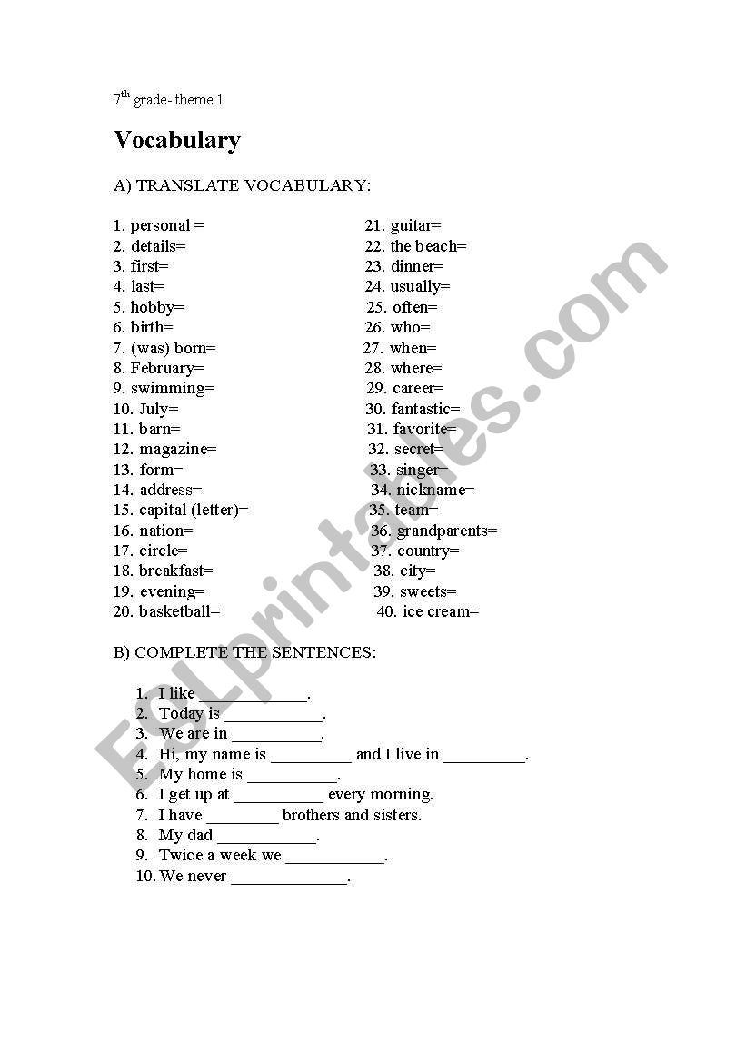 vocabulary on the subject of identity and personal details