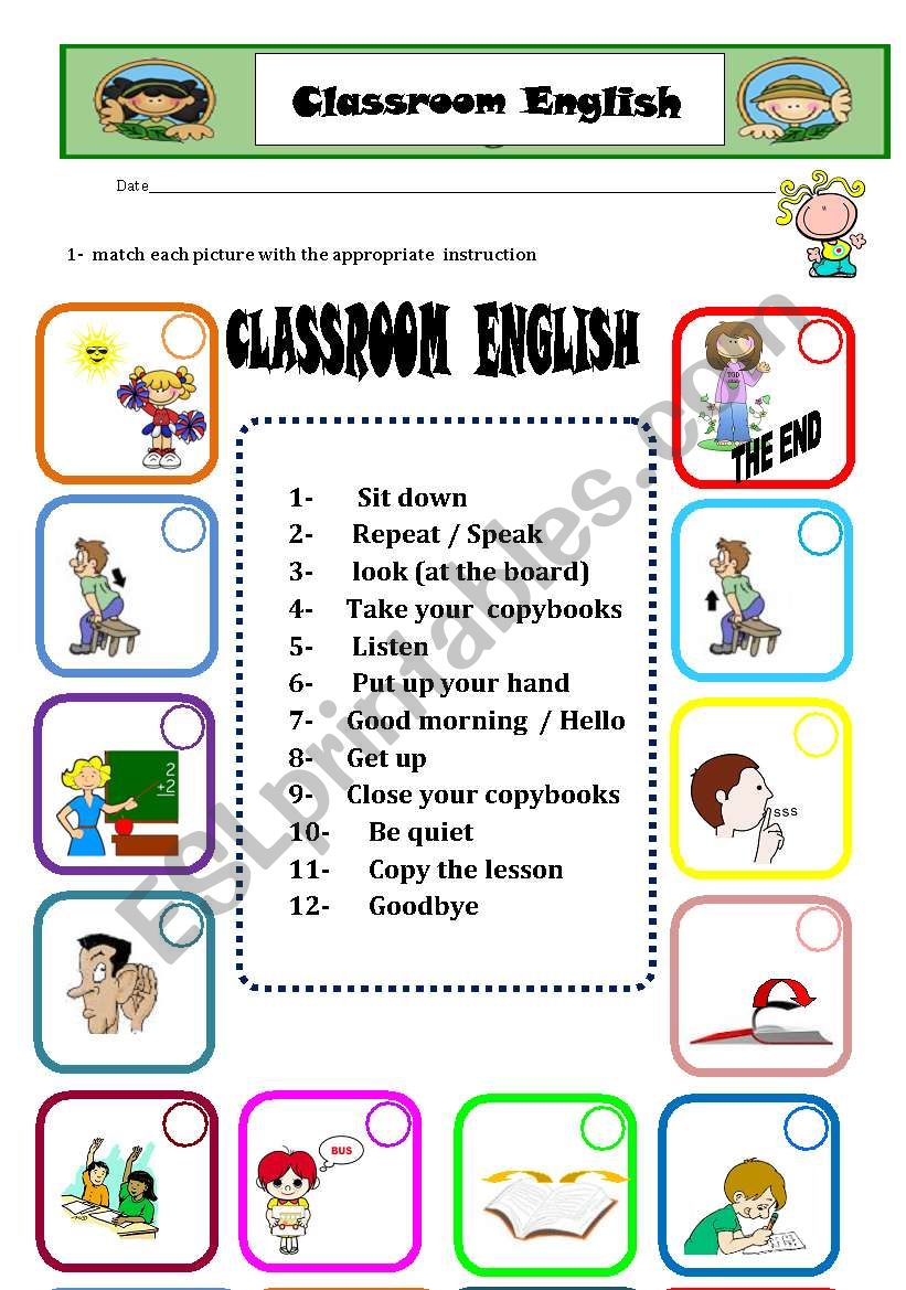 Classroom English Worksheet Pdf