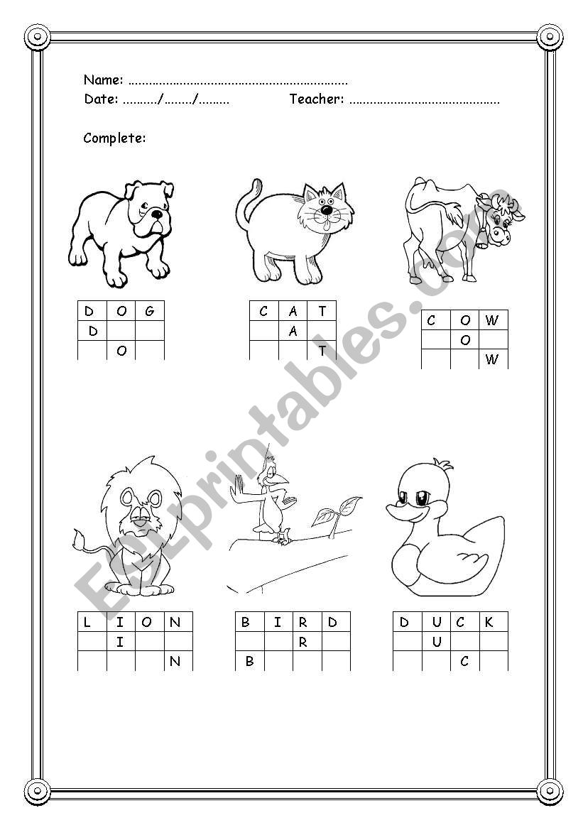 Animals worksheet