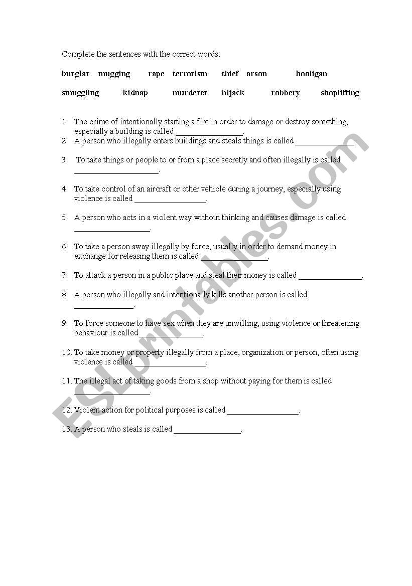 Vocabulary practice CRIME EXPRESSIONS