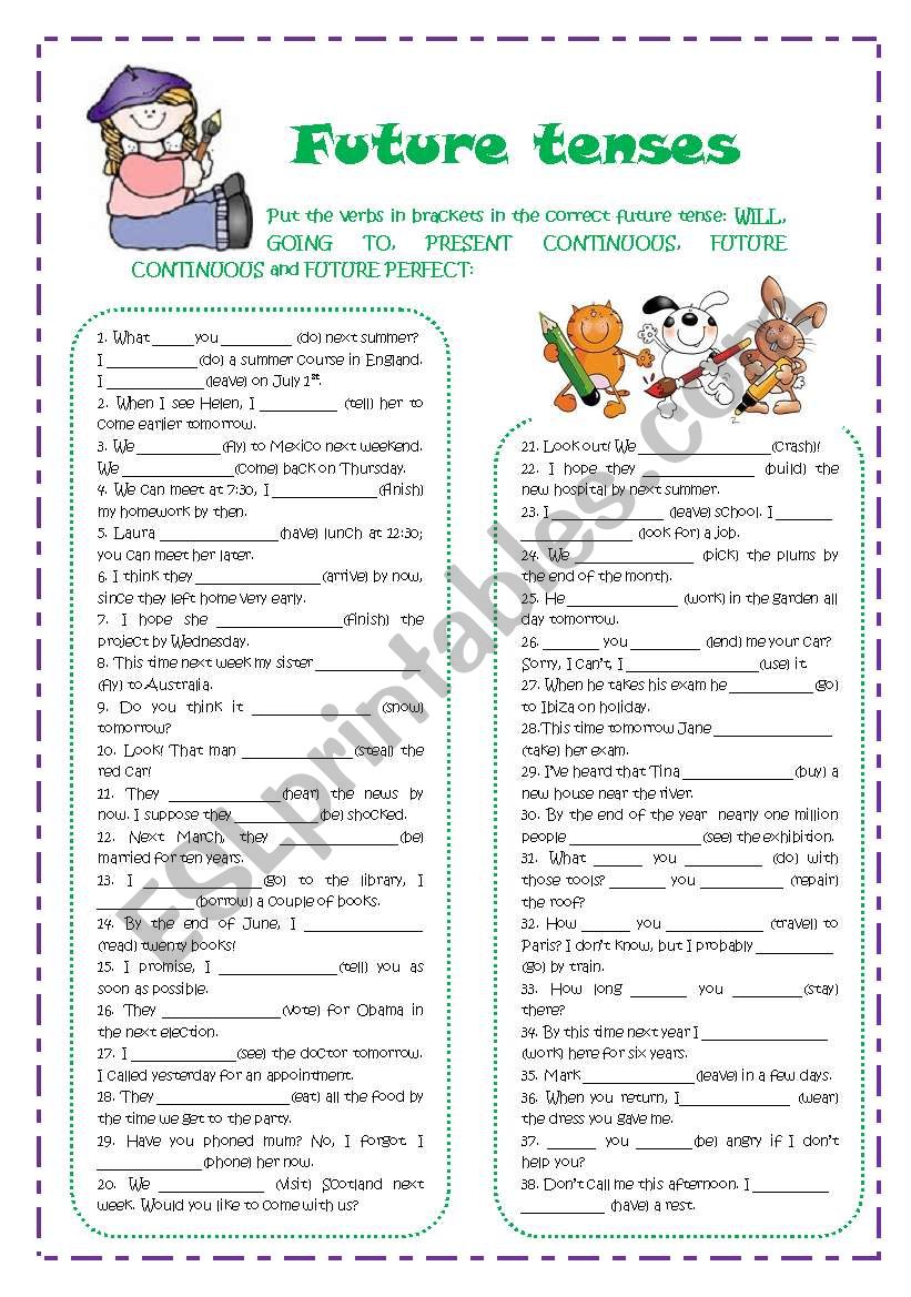 Future tenses worksheet