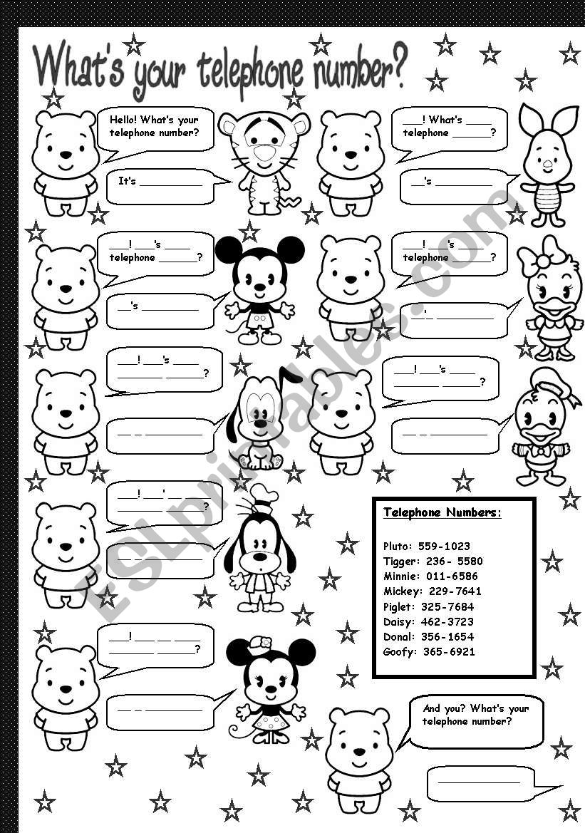 whats your telephone number? worksheet