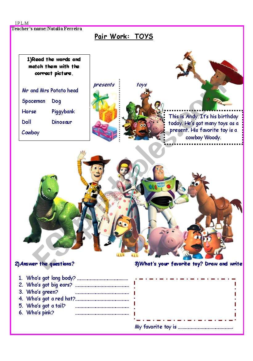 Toy Story/ Toys/ Adjectives worksheet