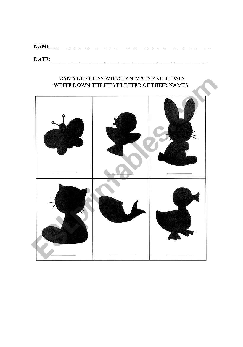 Animals worksheet