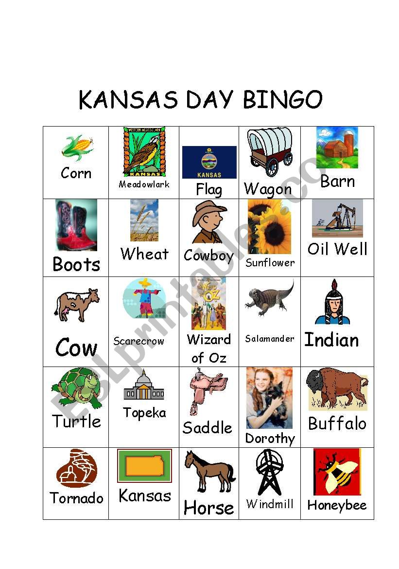 Kansas Day Bingo worksheet