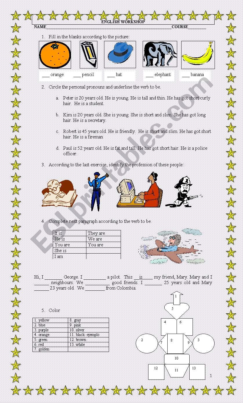 Verb to be and colors worksheet