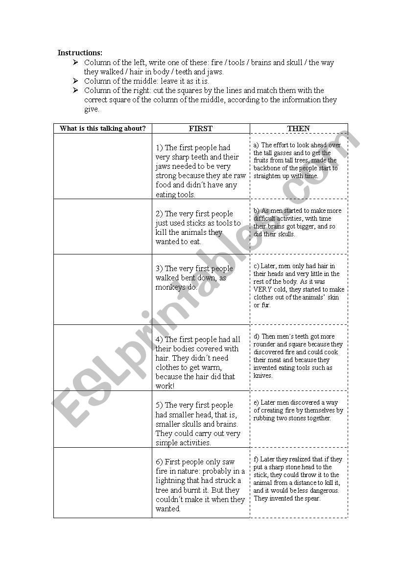 Mankind Evolution worksheet