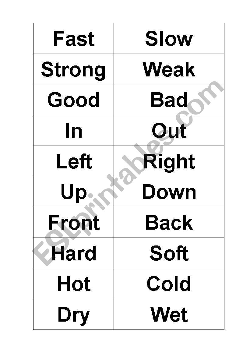 Opposites Worksheet and flashcards