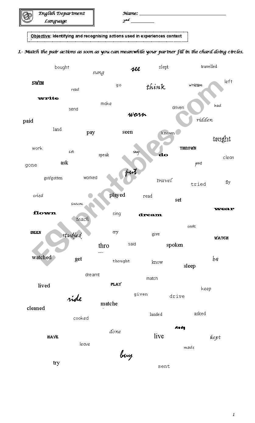 Past Participle Game worksheet