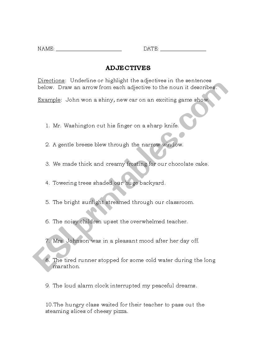 Adjectives worksheet