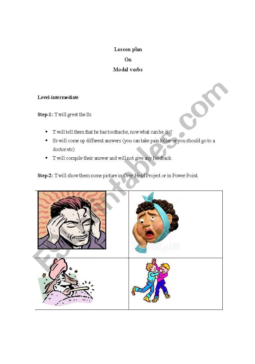 Lesson plan on modal verbs worksheet