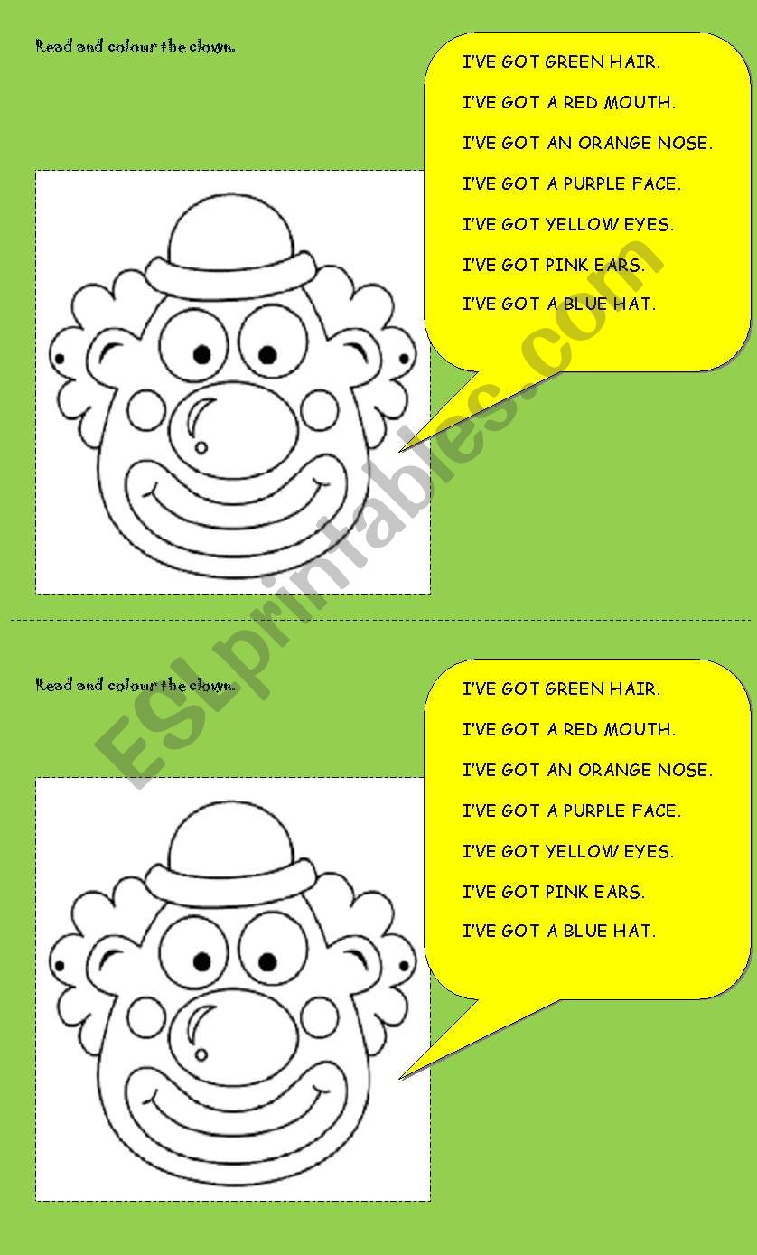 Read & Colour the clownÂ´s face.