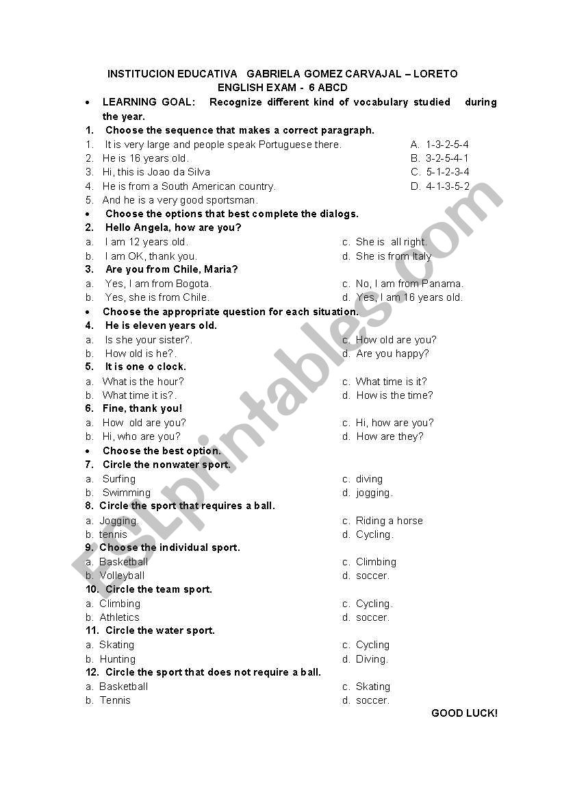 BASIC EXAM worksheet