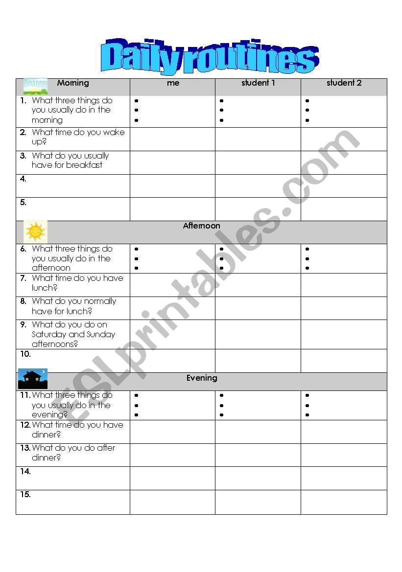 daily routines worksheet