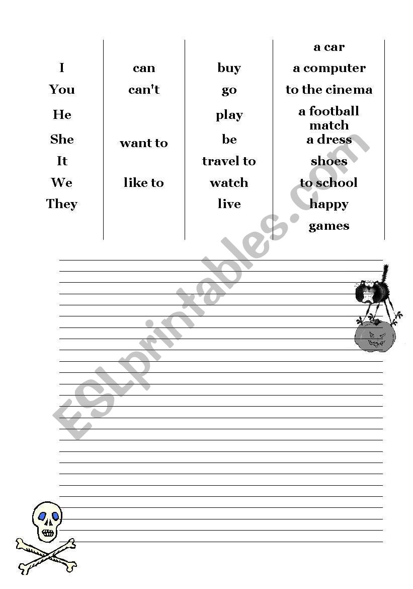 sentence making exercise worksheet
