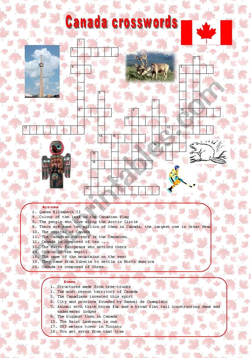 Canada crosswords worksheet