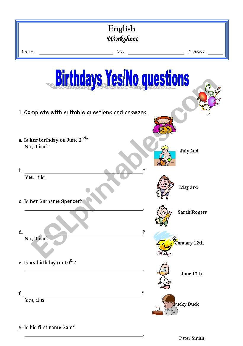 Birthday worksheet