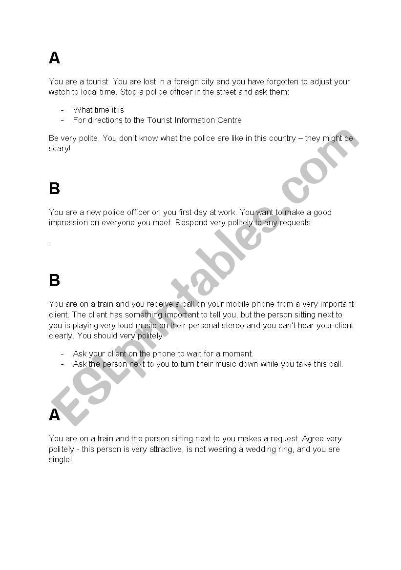 Polite Responses Role Play worksheet