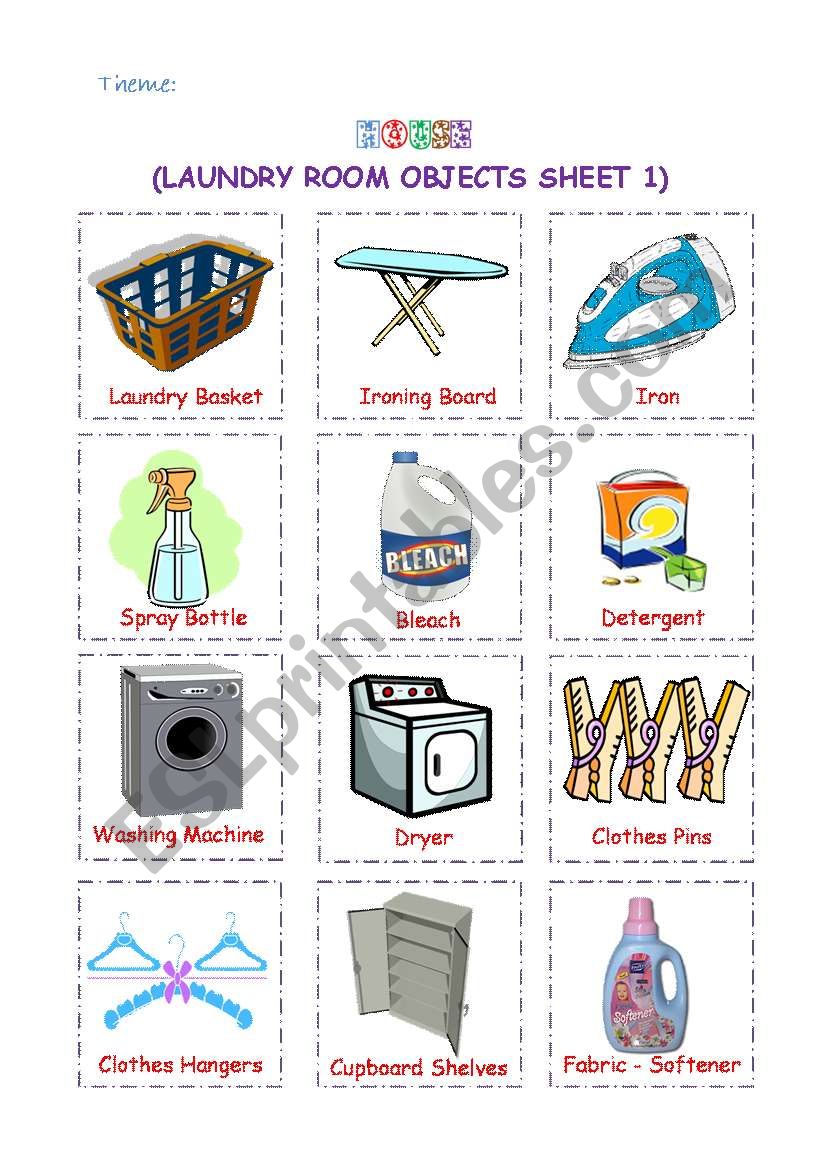 Laundry room objects worksheet