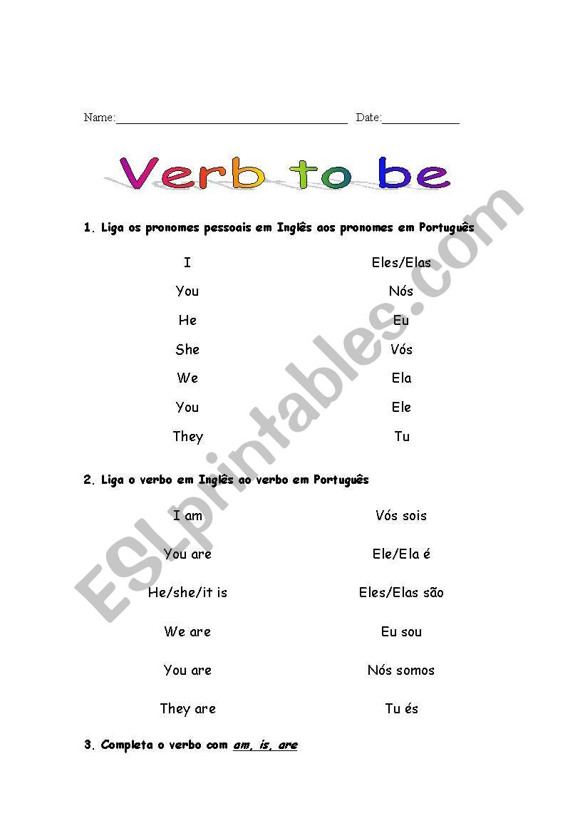 verb to be worksheet