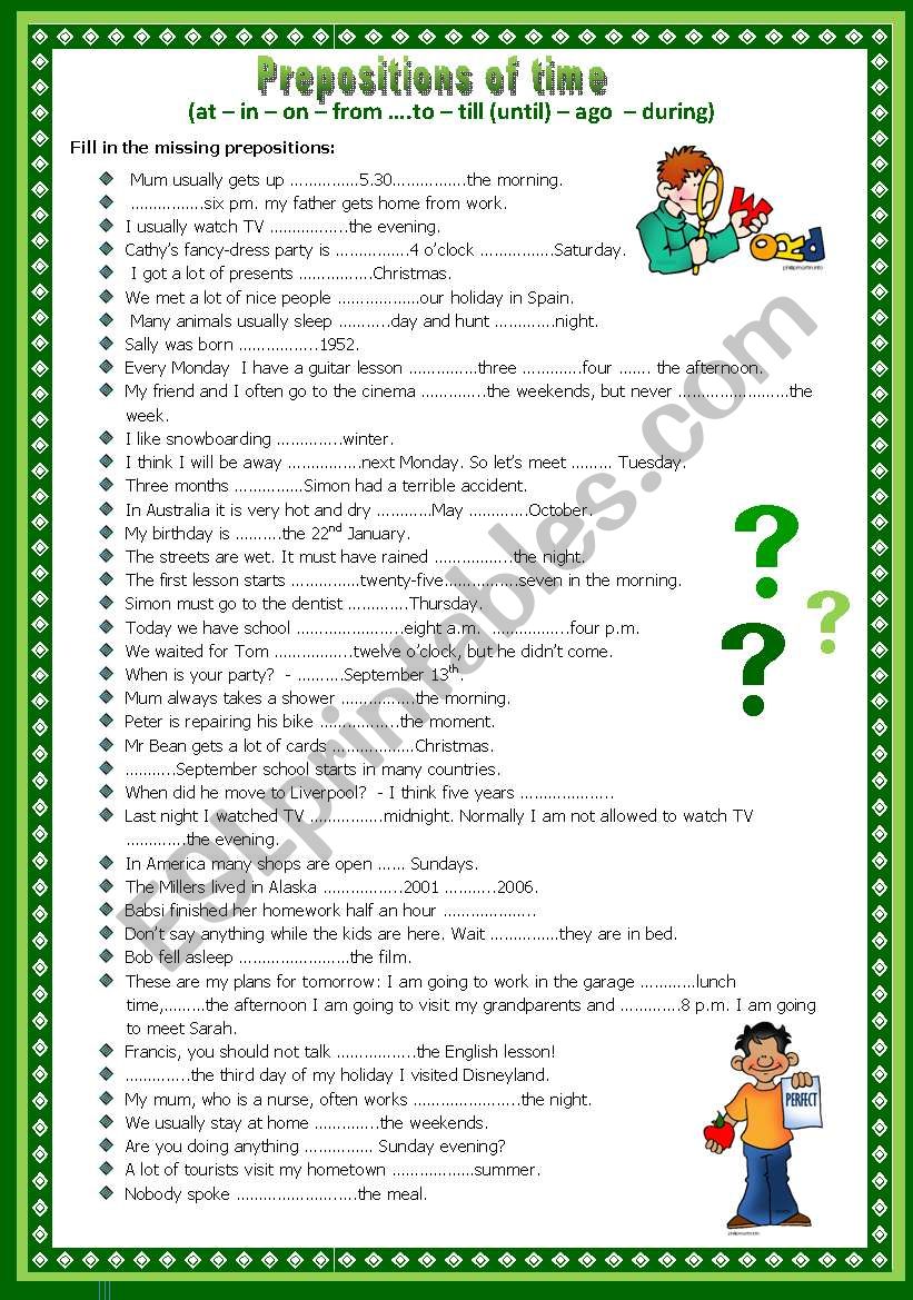 Prepositions of time  worksheet