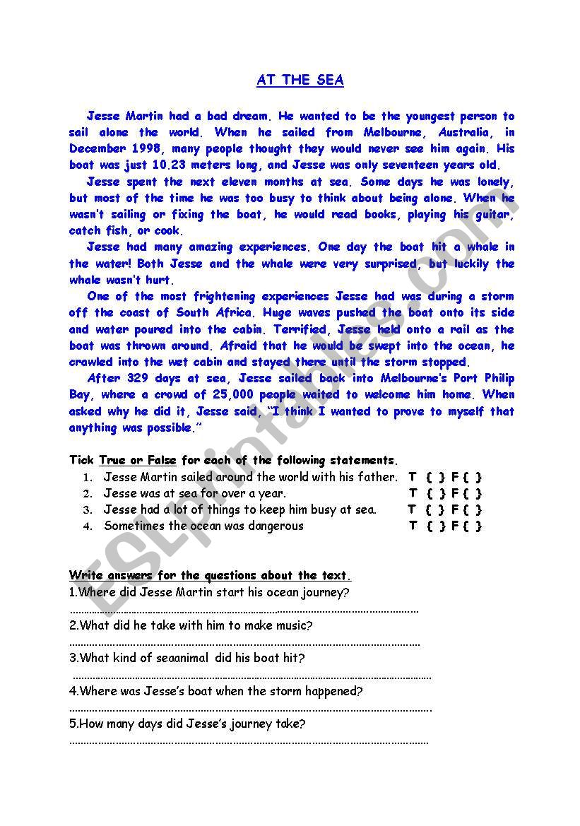 AT THE SEA worksheet