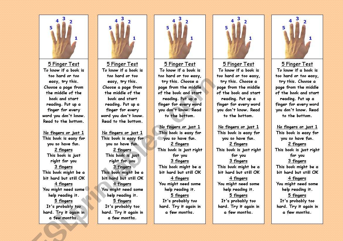 5 Finger Test - bookmark (double sided)