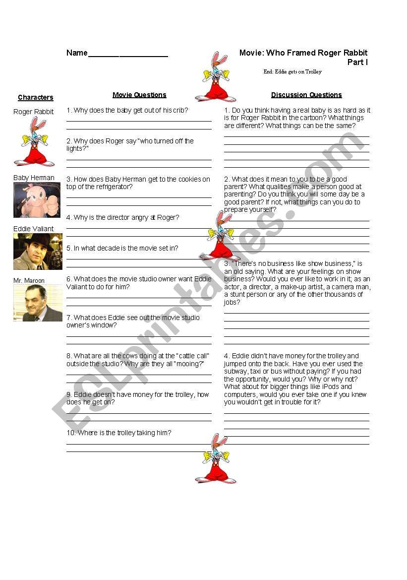 Who Framed Roger Rabbit: Worksheet 1 of 7